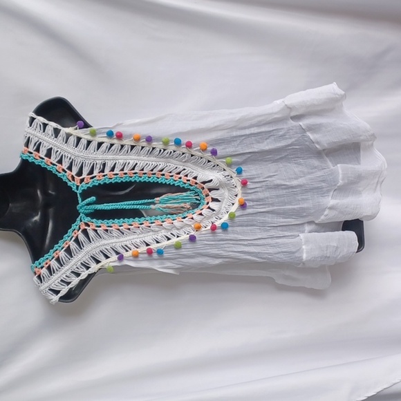 Dasayo Boho Crochet Top Beach Cover Up  Medium/Large Costal Festival, 23" PTP - Picture 3 of 6